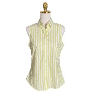 BANANA REPUBLIC Sleeveless Tailored Cotton Striped ButtonUp Non Iron Shirt Sz 10